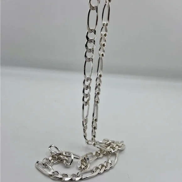 Solid 925 Silver Figaro link silver Chain for men diamond cut 24inch long